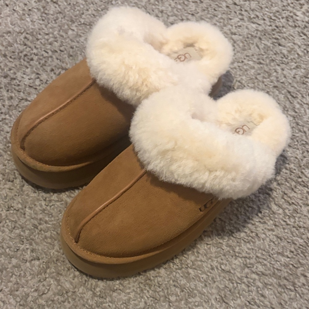 UGG Chestnut Suede Women's Shearling-Trim Slip-On Slippers